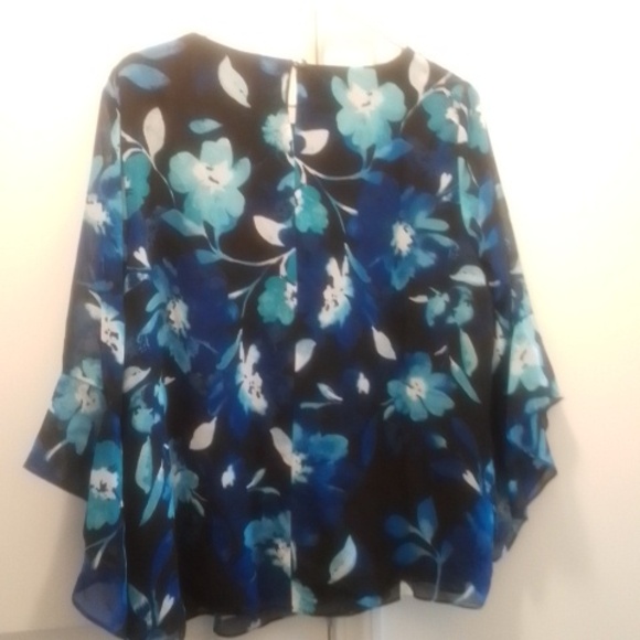 Kasper Floral Chiffon Blouse - Blue and Black - Picture 4 of 7